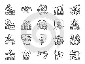 She economy icon set. It included icons such as female economy, womenomics, sheconomy, sheconomics, and more.